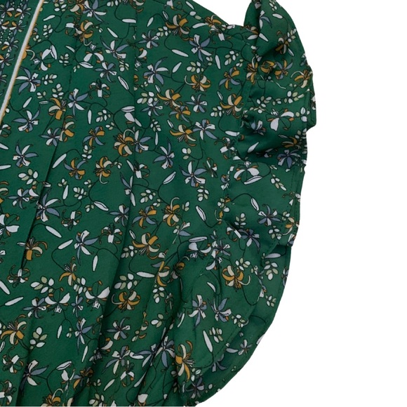 Max Studio Green Floral Print Short Sleeve V Neck Blouse Medium Tie Front Top - Picture 3 of 8